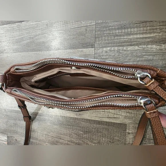 Dana Buchman Crossbody Bag Canvas Monogram Tan Preppy Classy Abstract Equestrian - Picture 3 of 14